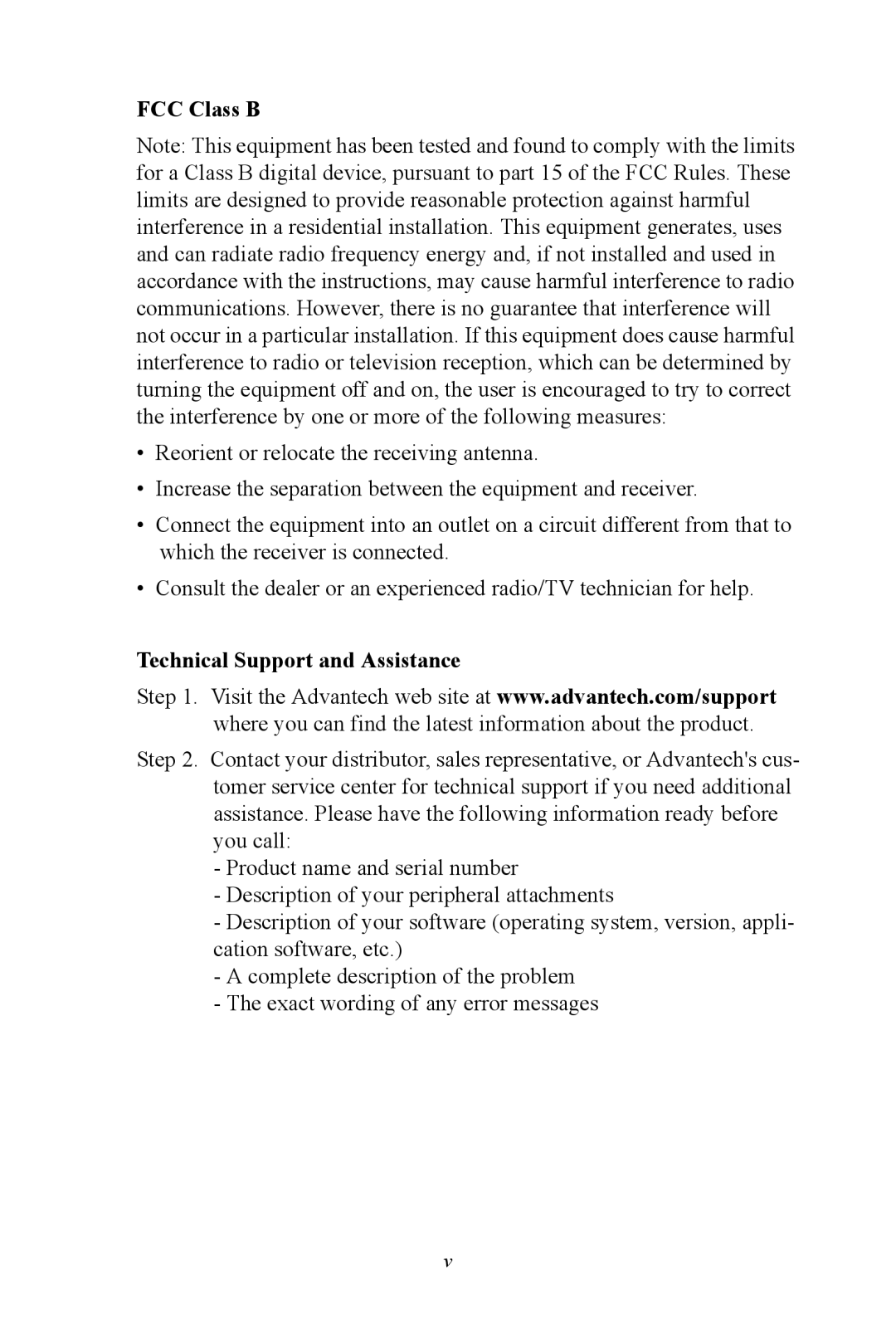 Advantech ADAM-4561 user manual FCC Class B, Technical Support and Assistance 