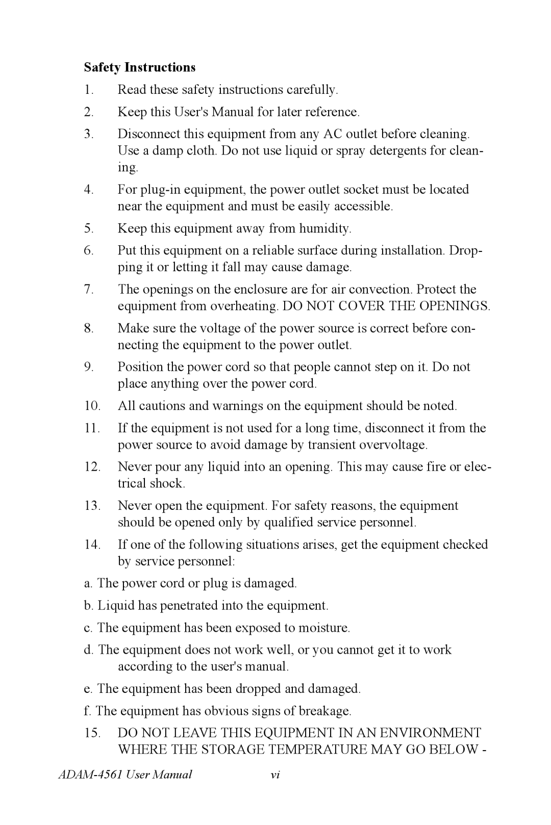 Advantech ADAM-4561 user manual Safety Instructions 