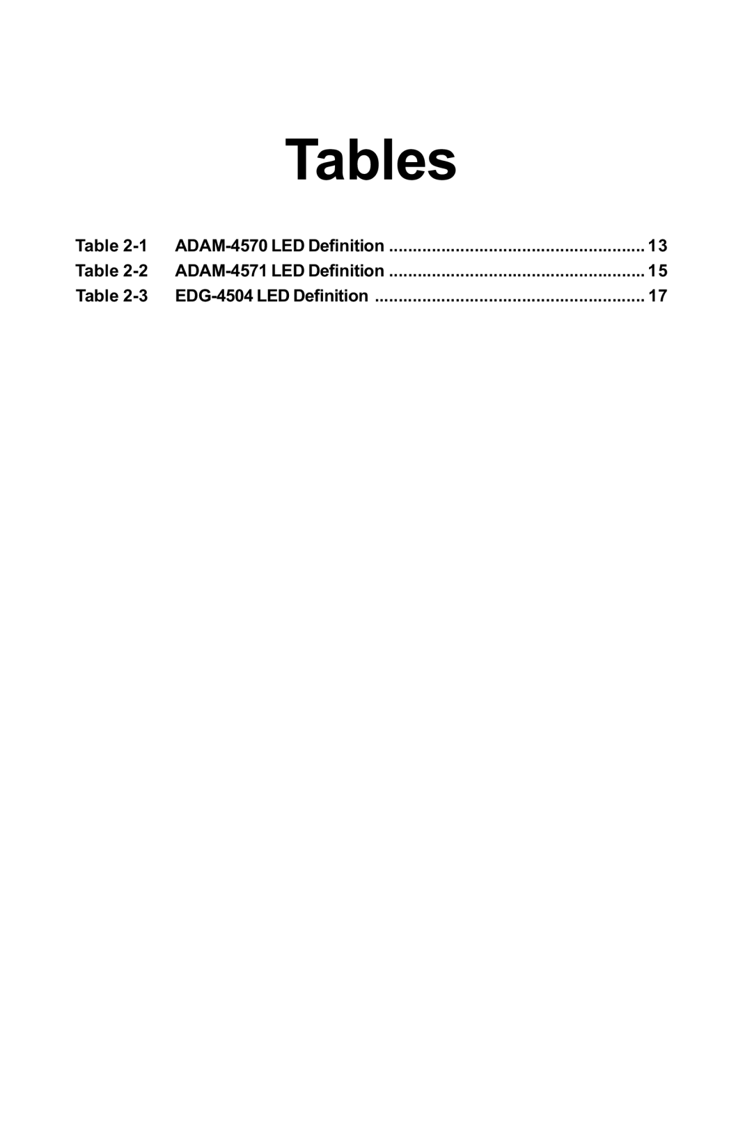 Advantech ADAM-4570, ADAM-4571, EDG-4504 user manual Tables 