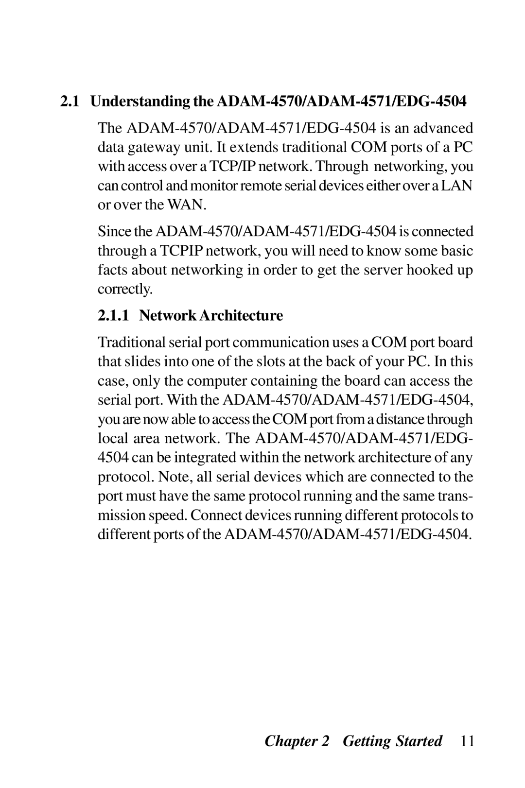 Advantech user manual Understanding the ADAM-4570/ADAM-4571/EDG-4504, Network Architecture 