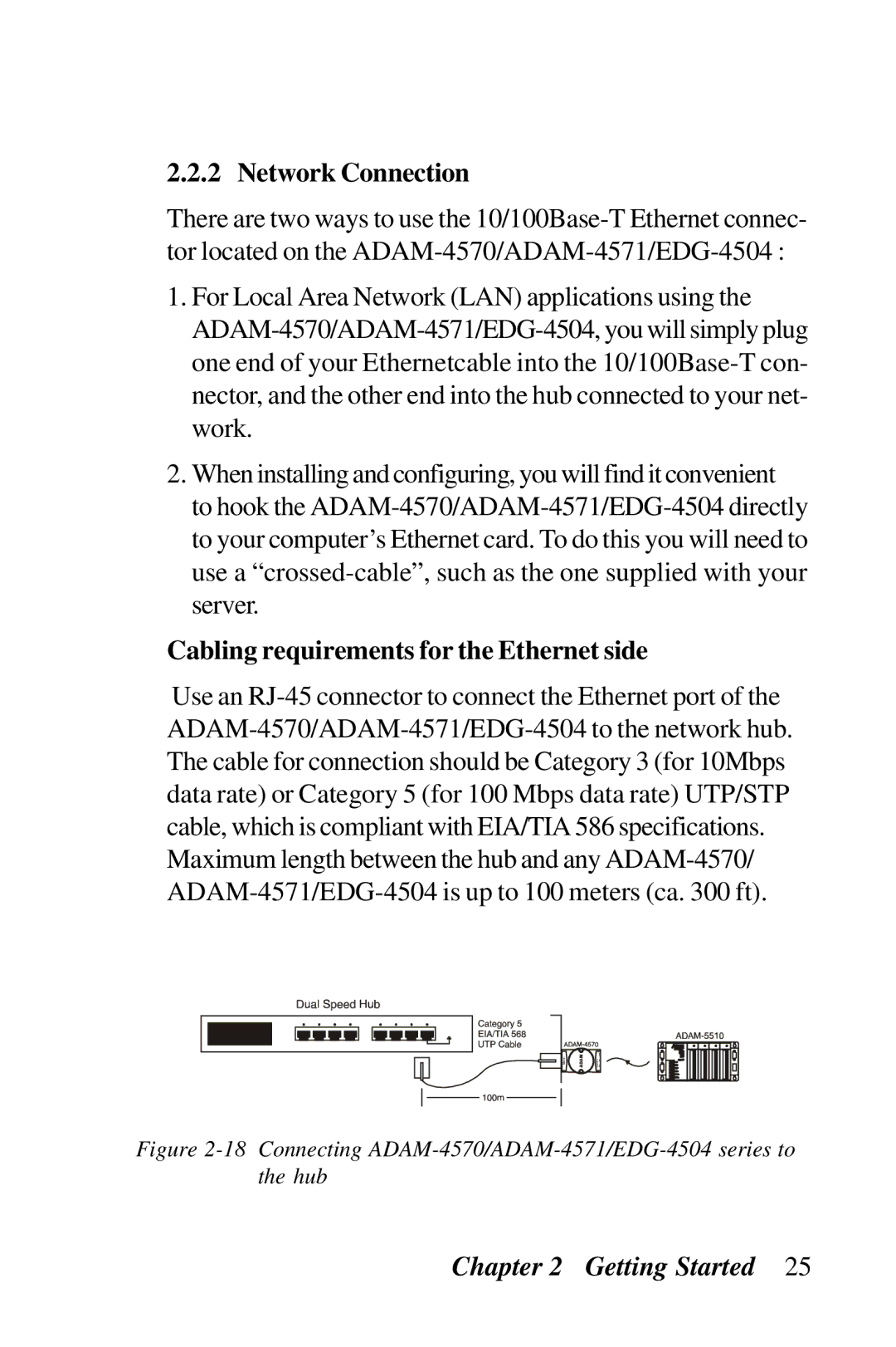 Advantech EDG-4504, ADAM-4571, ADAM-4570 user manual Network Connection, Cabling requirements for the Ethernet side 