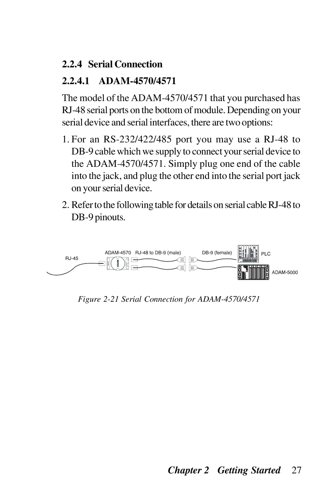 Advantech ADAM-4571, EDG-4504 user manual Serial Connection ADAM-4570/4571, Serial Connection for ADAM-4570/4571 