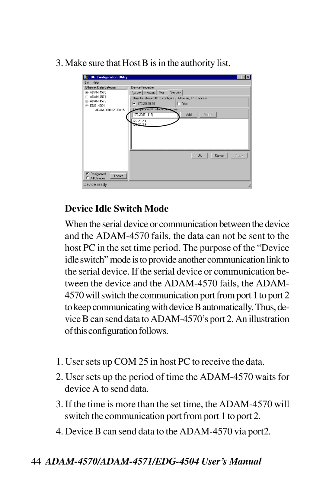 Advantech ADAM-4571, ADAM-4570, EDG-4504 user manual Device Idle Switch Mode 