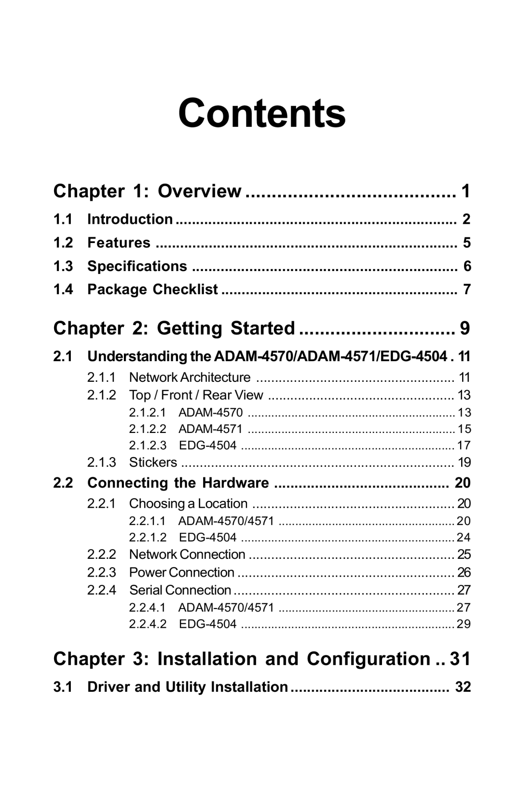 Advantech ADAM-4571, ADAM-4570, EDG-4504 user manual Contents 