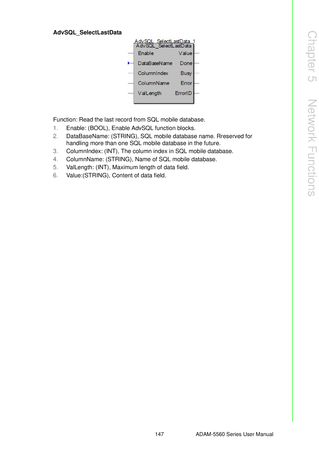 Advantech ADAM-5560 user manual AdvSQLSelectLastData 