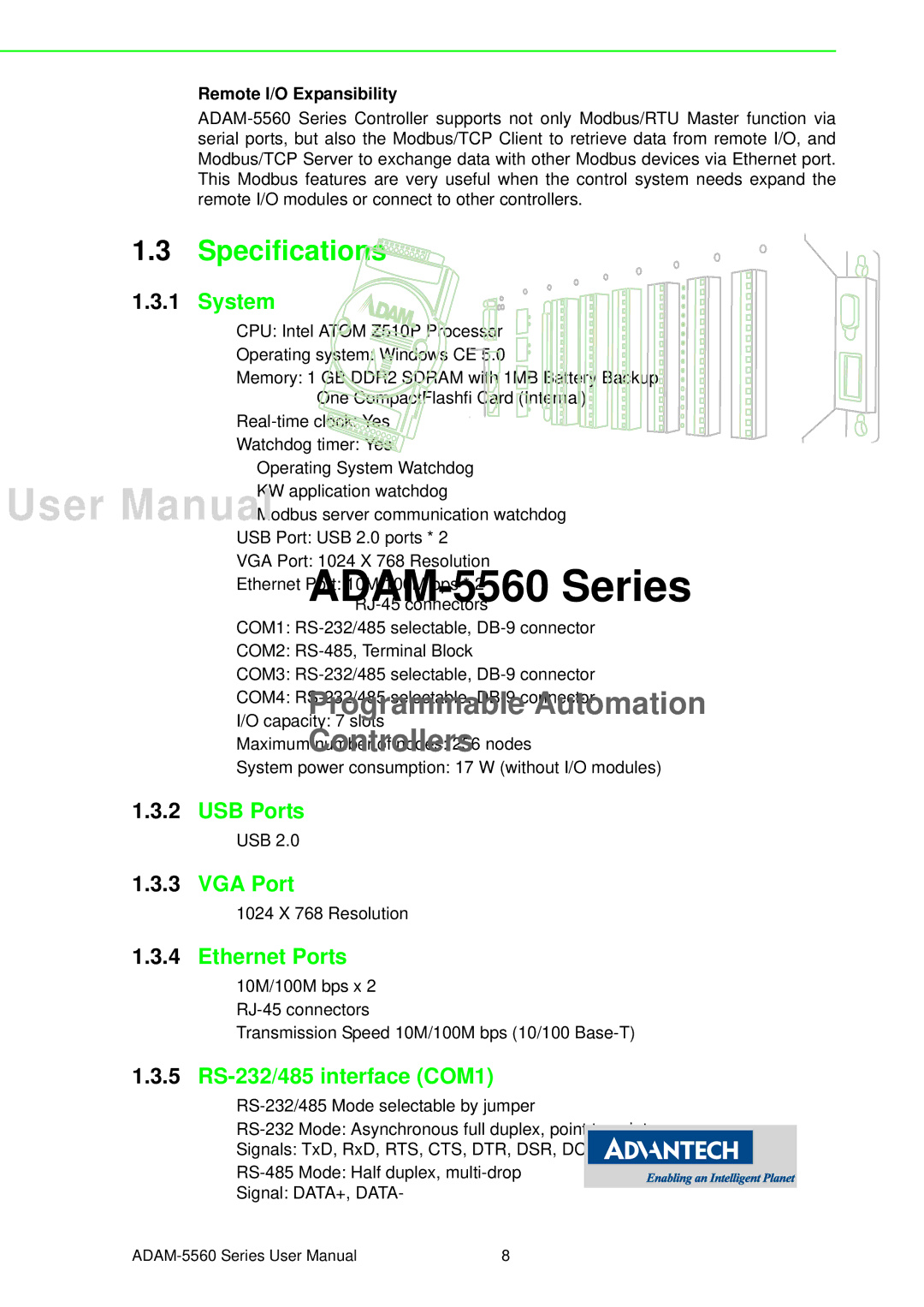 Advantech ADAM-5560 user manual Specifications 