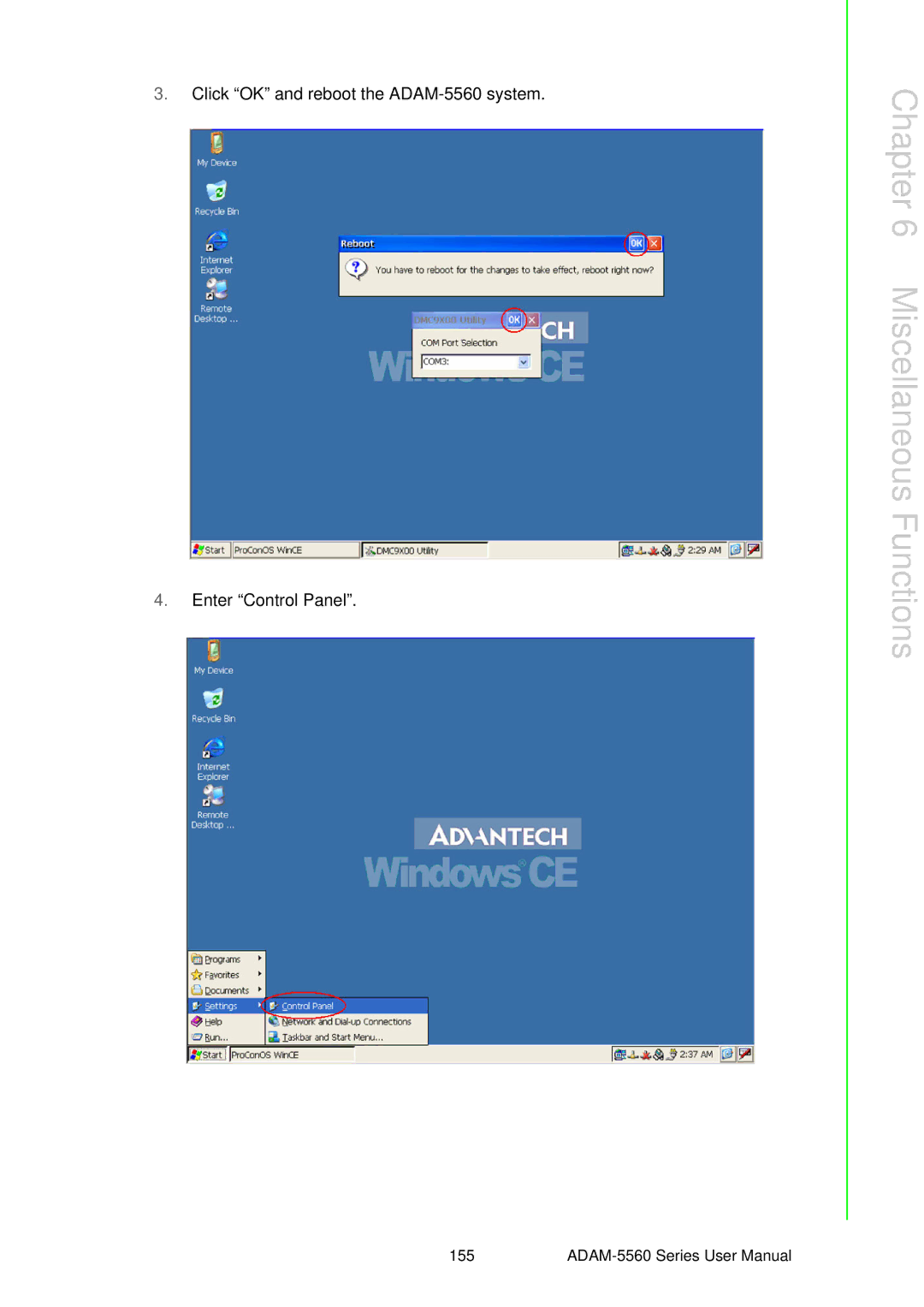Advantech user manual Click OK and reboot the ADAM-5560 system Enter Control Panel 