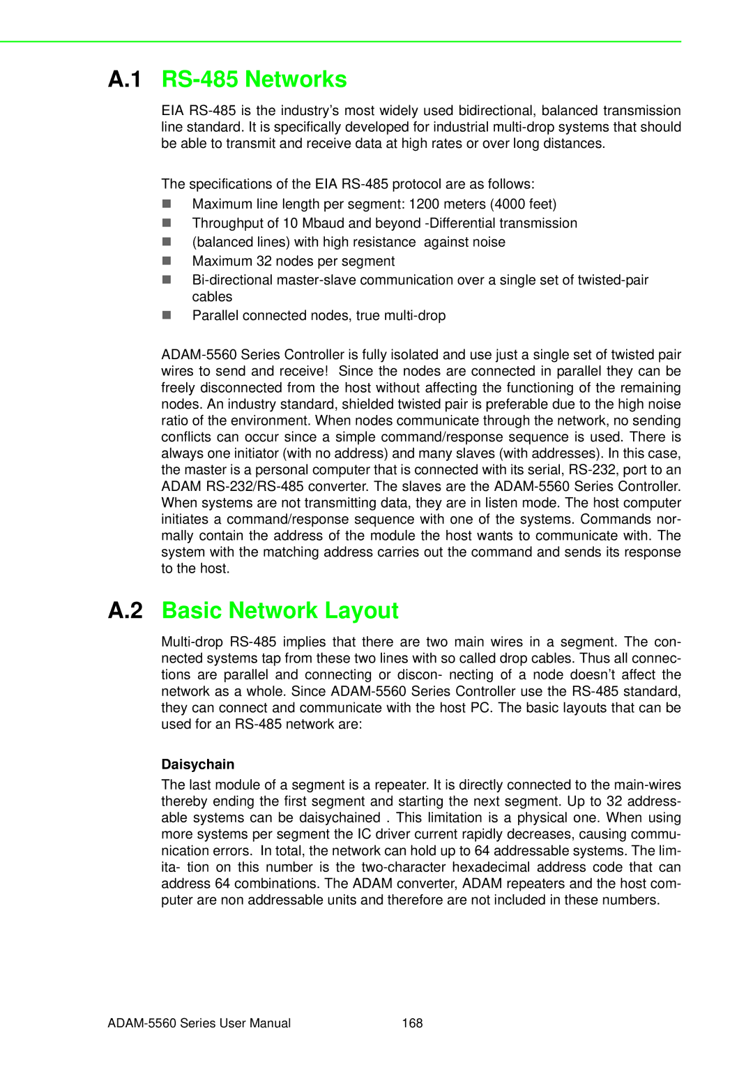 Advantech ADAM-5560 user manual RS-485 Networks, Basic Network Layout 