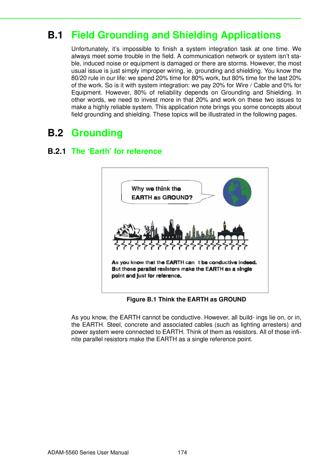 Advantech ADAM-5560 user manual Field Grounding and Shielding Applications, ‘Earth’ for reference 