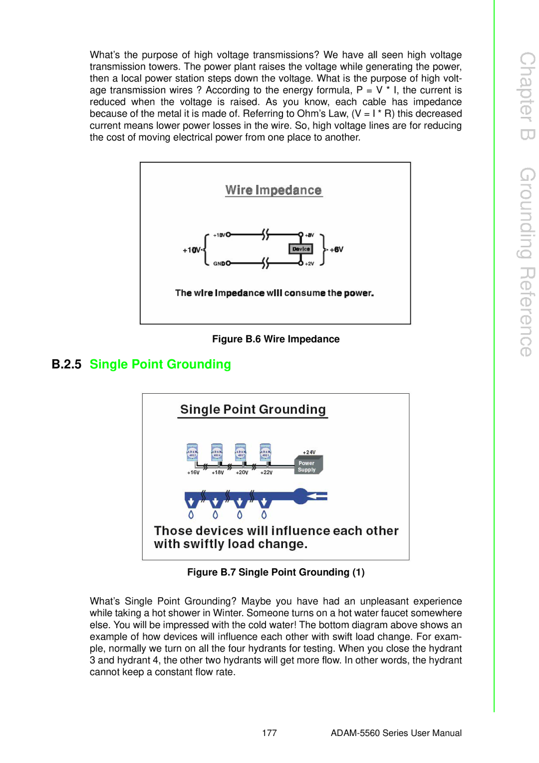 Advantech ADAM-5560 user manual Single Point Grounding, Figure B.6 Wire Impedance 