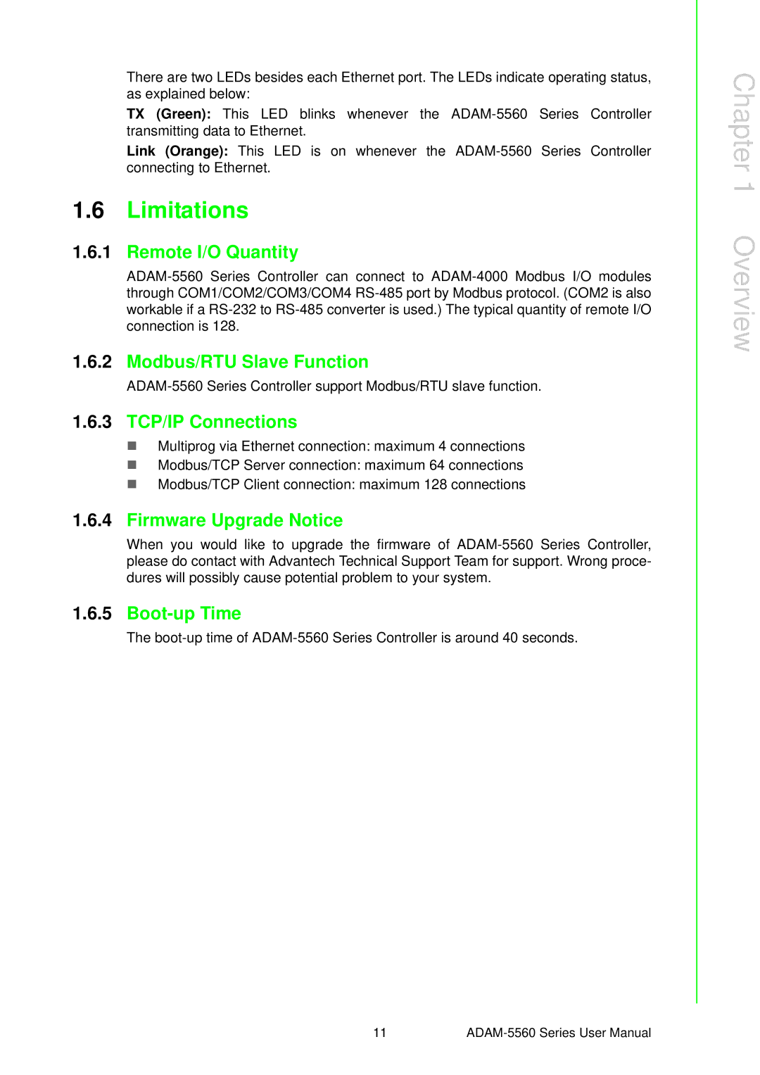 Advantech ADAM-5560 user manual Limitations 