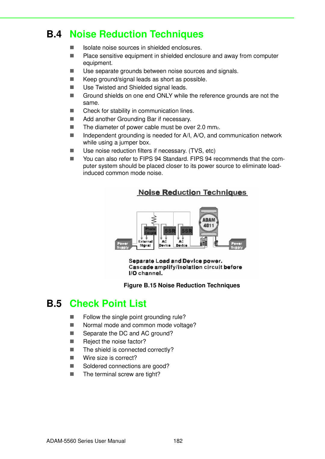 Advantech ADAM-5560 user manual Noise Reduction Techniques, Check Point List 