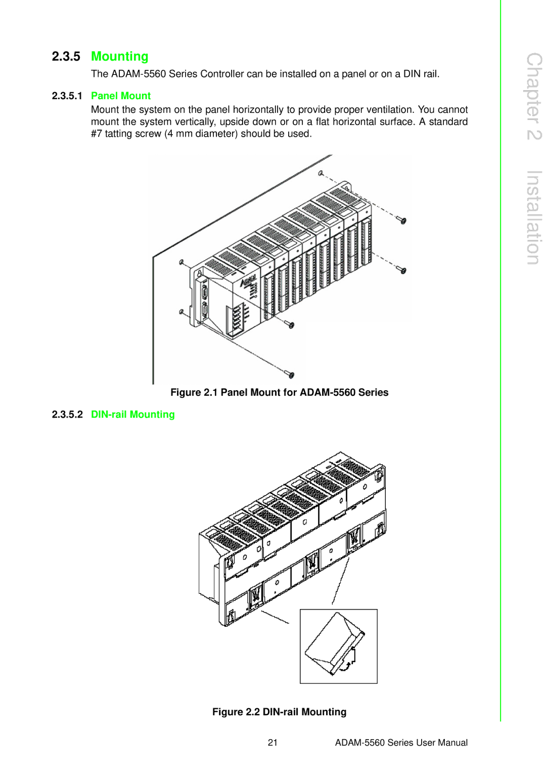 Advantech ADAM-5560 user manual Mounting, Panel Mount 