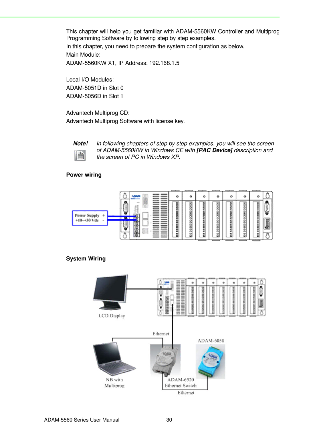 Advantech ADAM-5560 user manual Power wiring System Wiring 