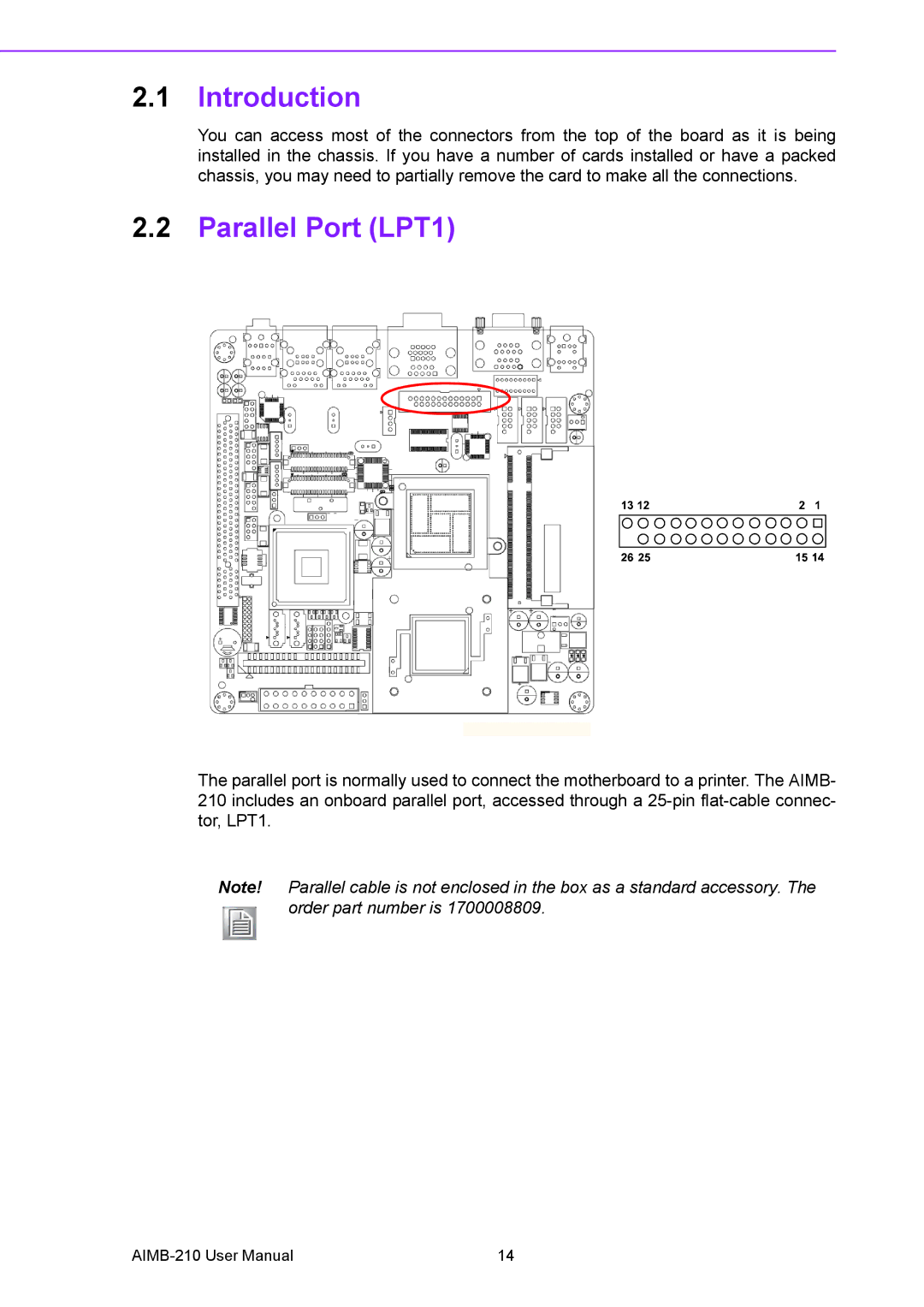 Advantech AIMB-210 user manual Introduction, Parallel Port LPT1 