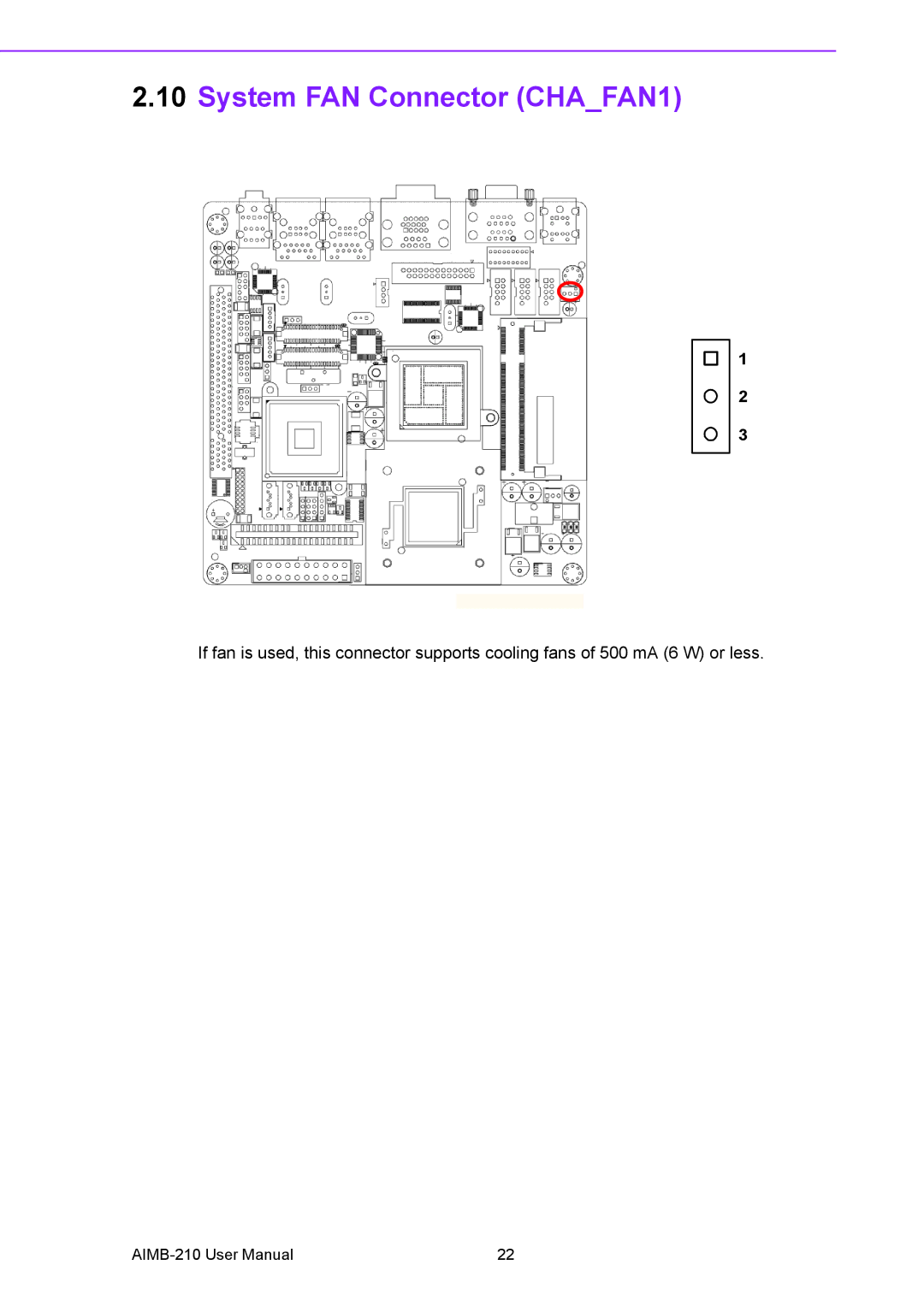 Advantech AIMB-210 user manual System FAN Connector CHAFAN1 