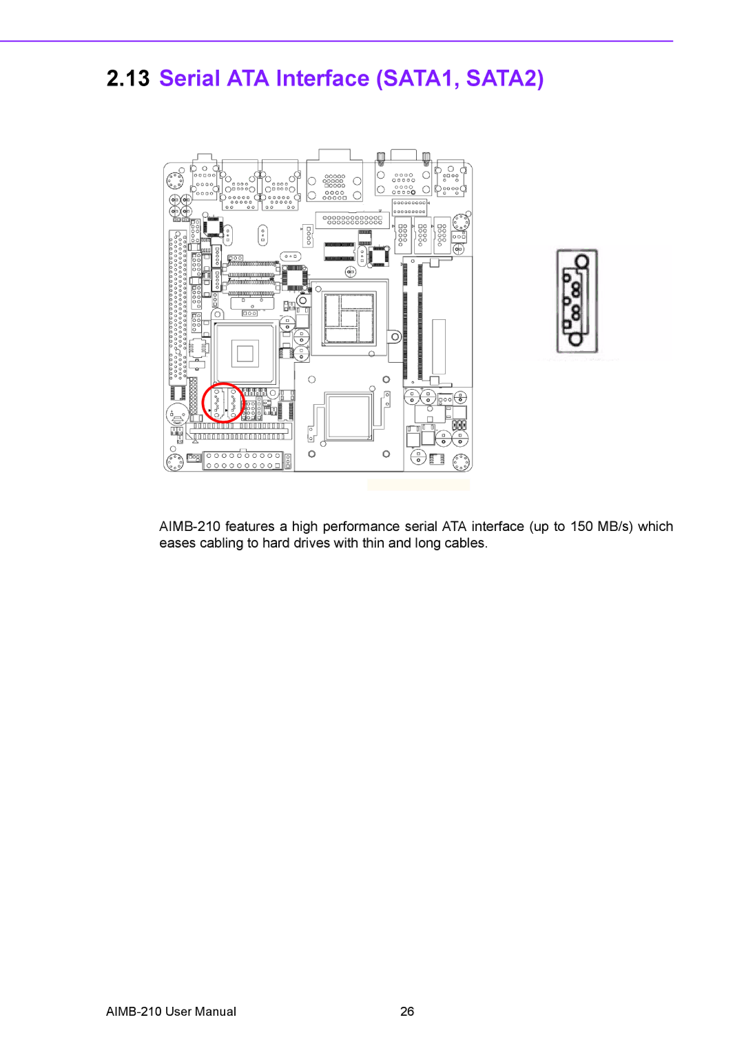 Advantech AIMB-210 user manual Serial ATA Interface SATA1, SATA2 