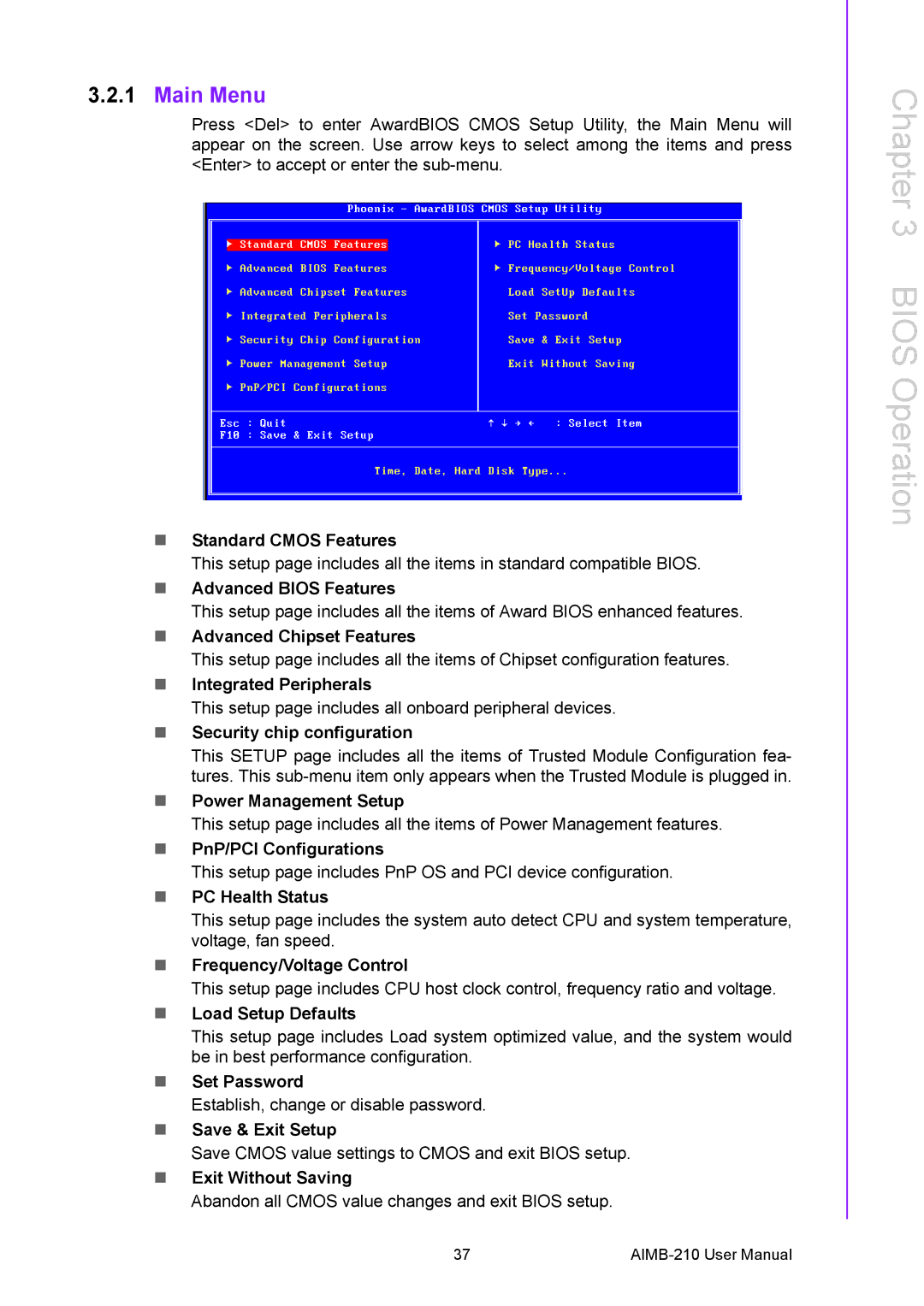 Advantech AIMB-210 user manual Main Menu 