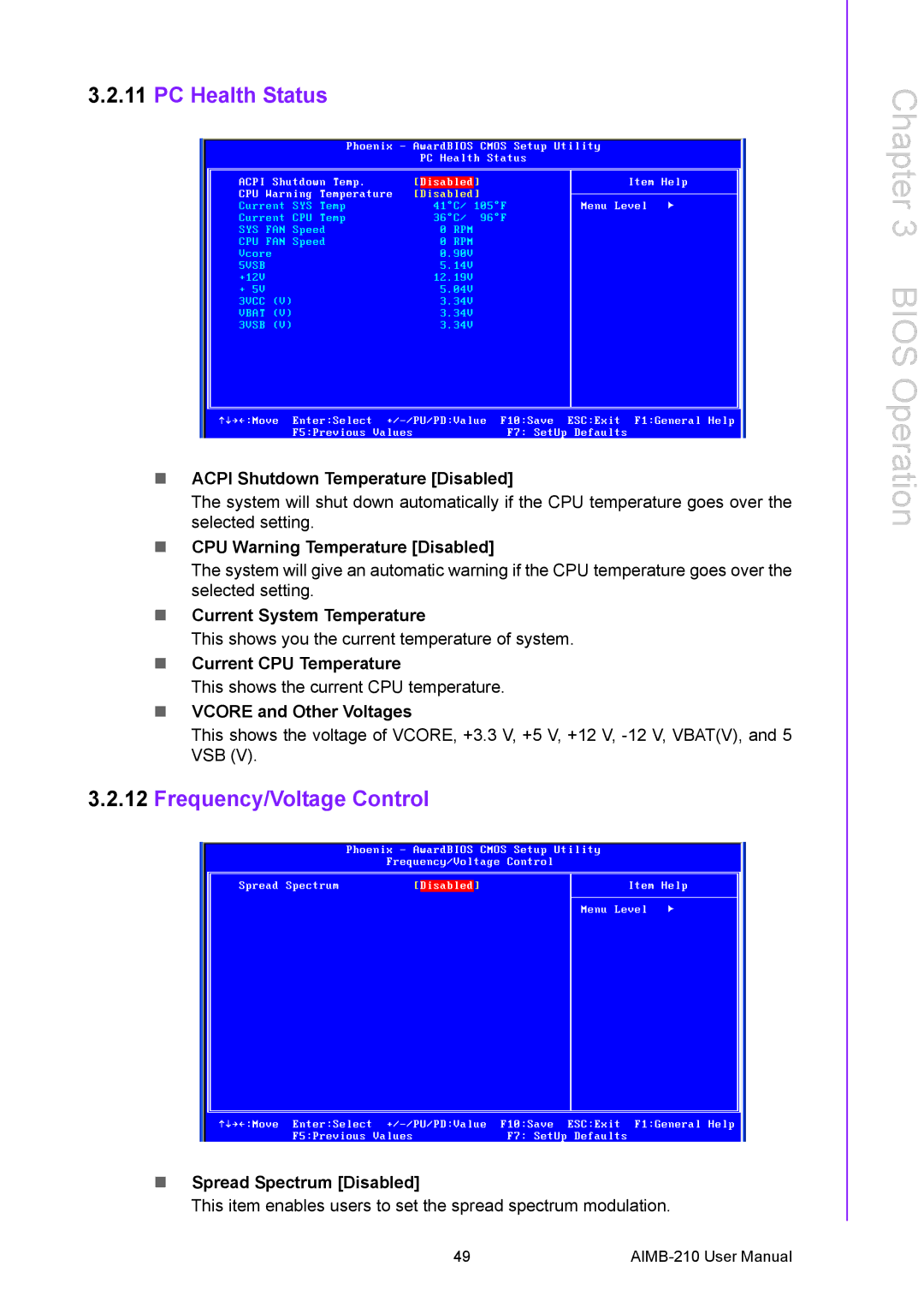 Advantech AIMB-210 user manual PC Health Status, Frequency/Voltage Control 