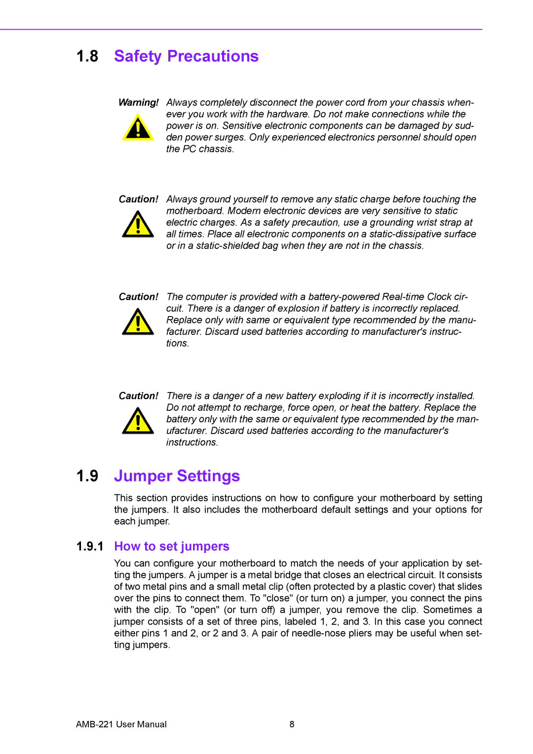 Advantech AIMB-221 manual Safety Precautions Jumper Settings, How to set jumpers 