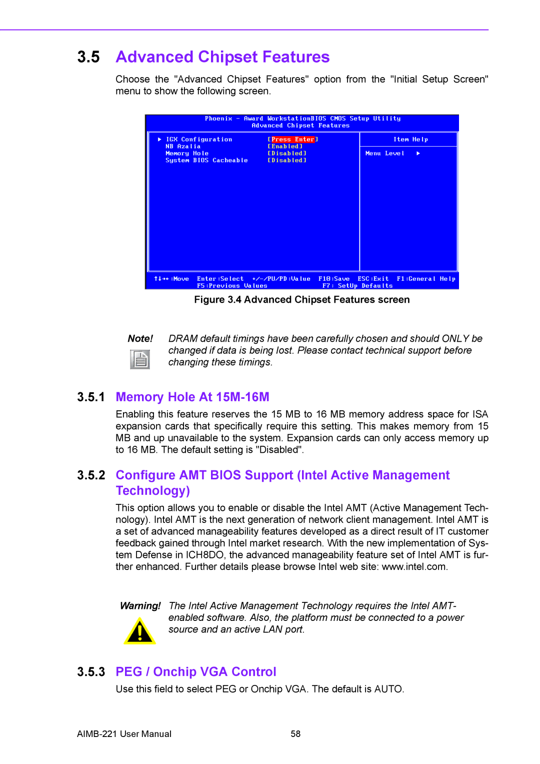 Advantech AIMB-221 manual Advanced Chipset Features, Memory Hole At 15M-16M 