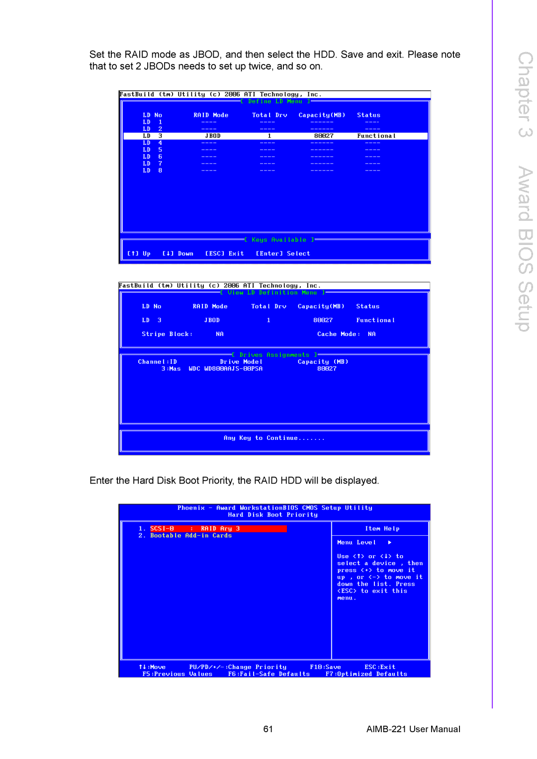 Advantech AIMB-221 manual Award Bios Setup 