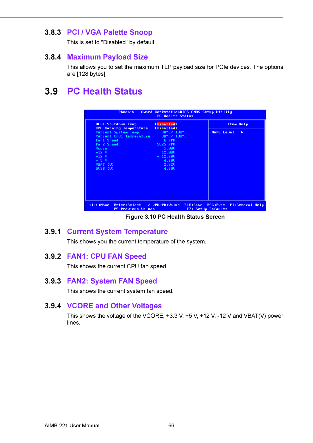 Advantech AIMB-221 manual PC Health Status 