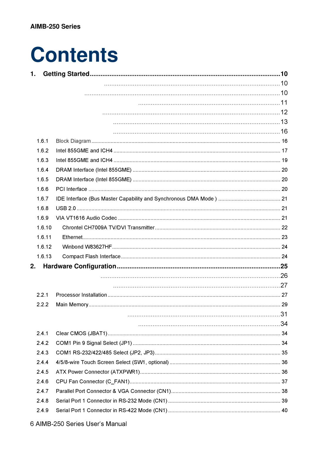 Advantech AIMB-250 user manual Contents 