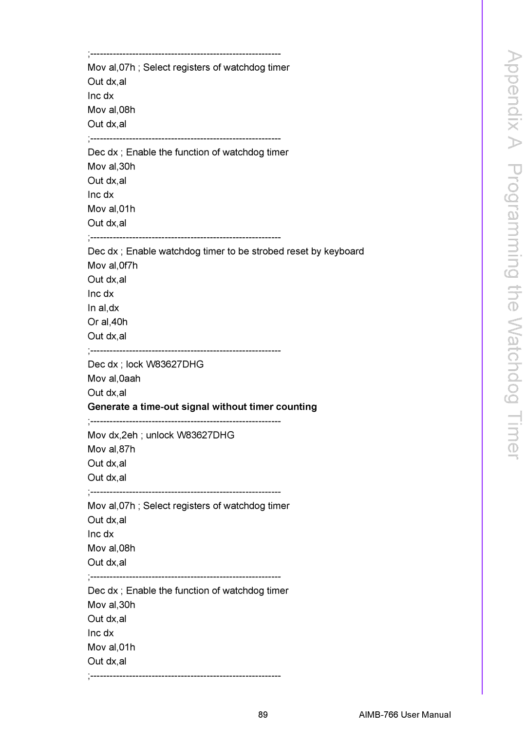 Advantech AIMB-766 user manual Appendix a Programming the Watchdog Timer 