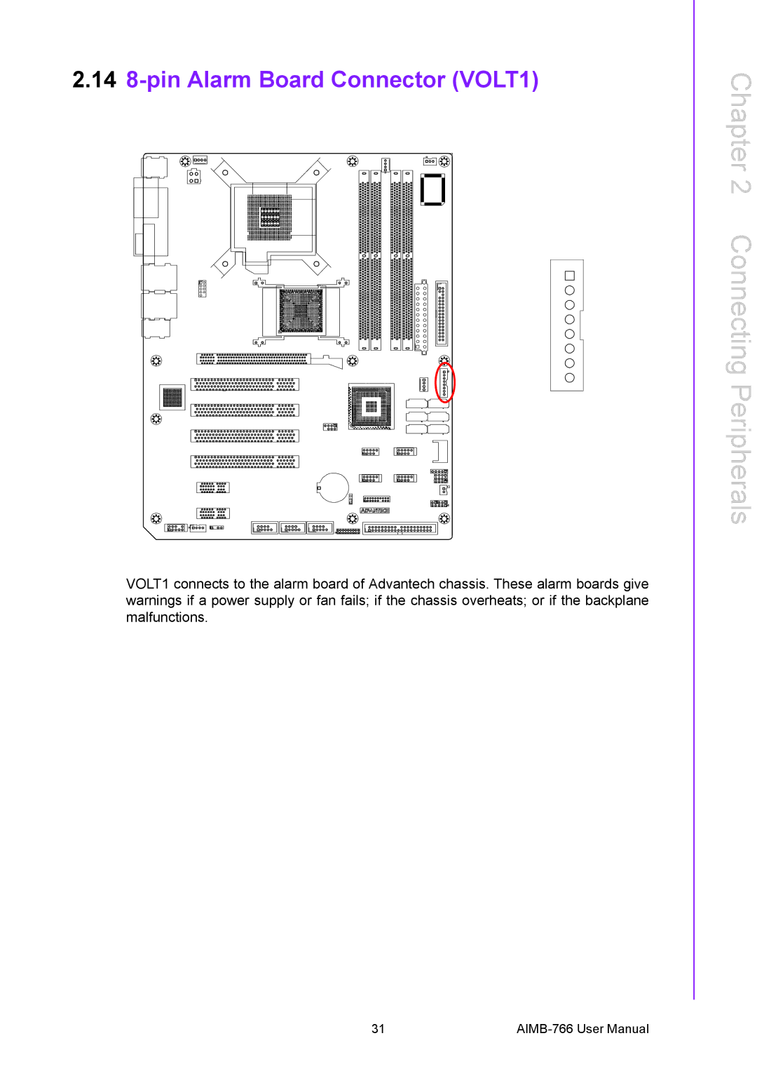 Advantech AIMB-766 user manual 14 8-pin Alarm Board Connector VOLT1 