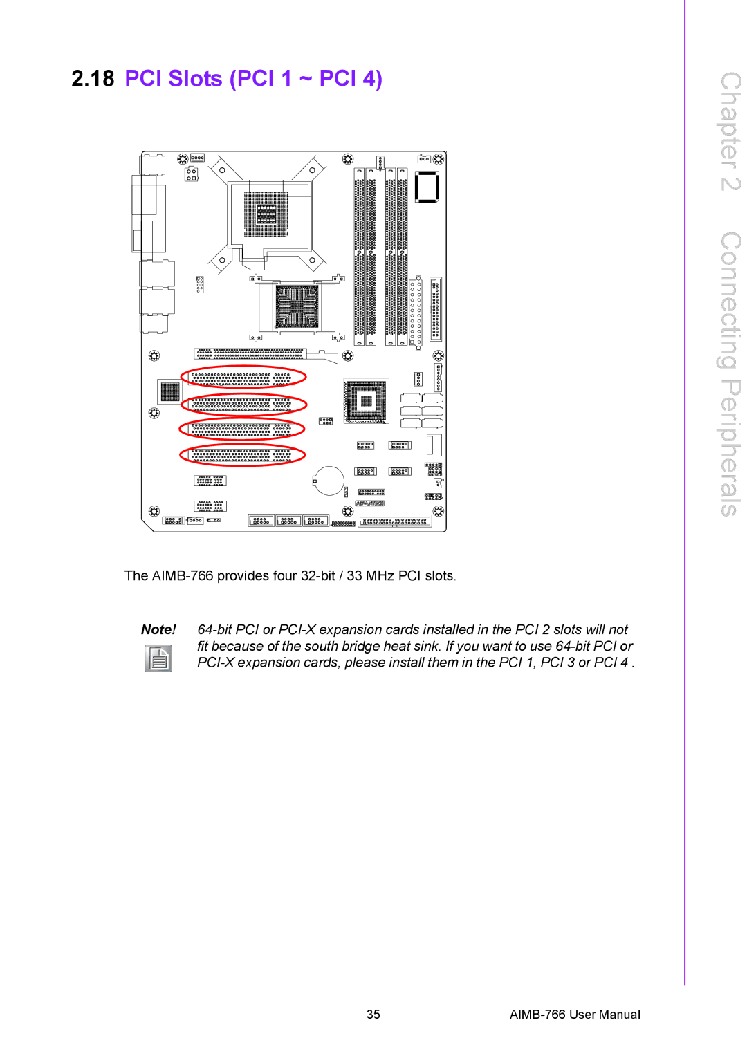 Advantech AIMB-766 user manual PCI Slots PCI 1 ~ PCI 