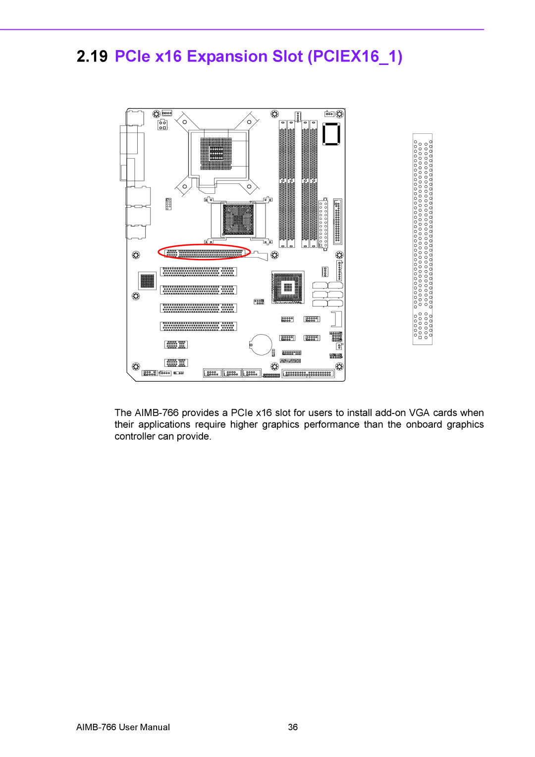 Advantech AIMB-766 user manual PCIe x16 Expansion Slot PCIEX161 