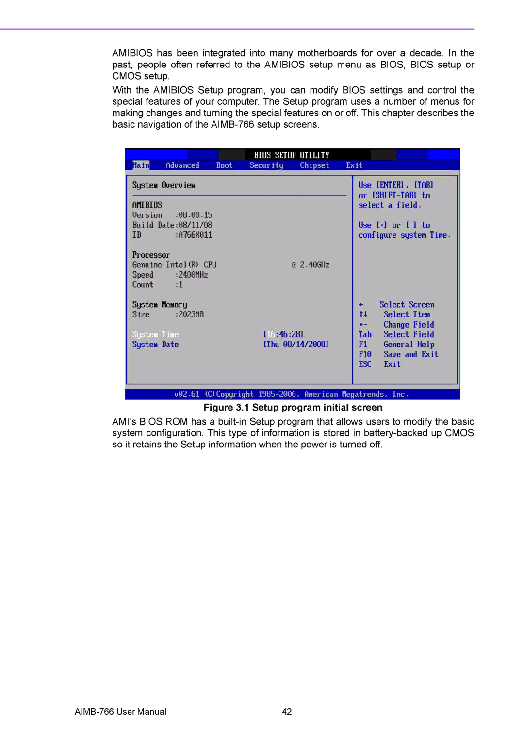 Advantech AIMB-766 user manual Setup program initial screen 