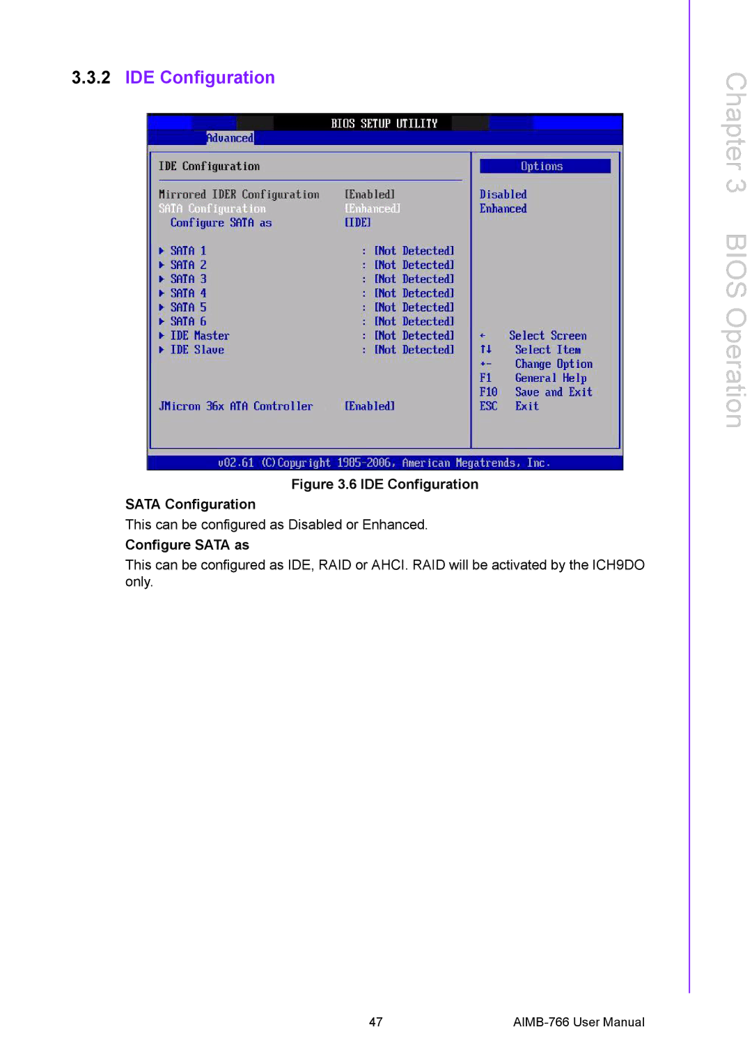 Advantech AIMB-766 user manual IDE Configuration Sata Configuration 