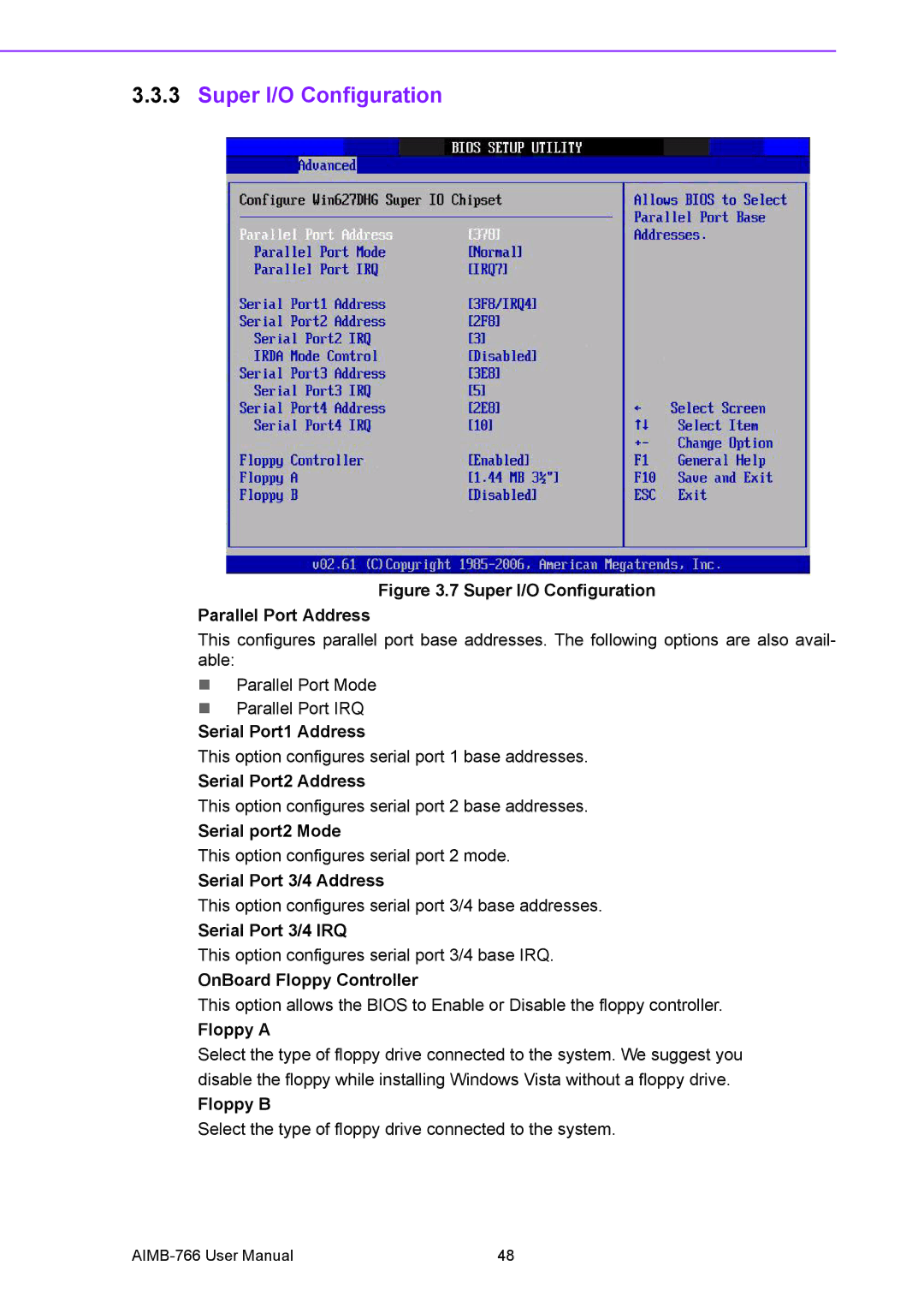 Advantech AIMB-766 user manual Super I/O Configuration, Floppy a 