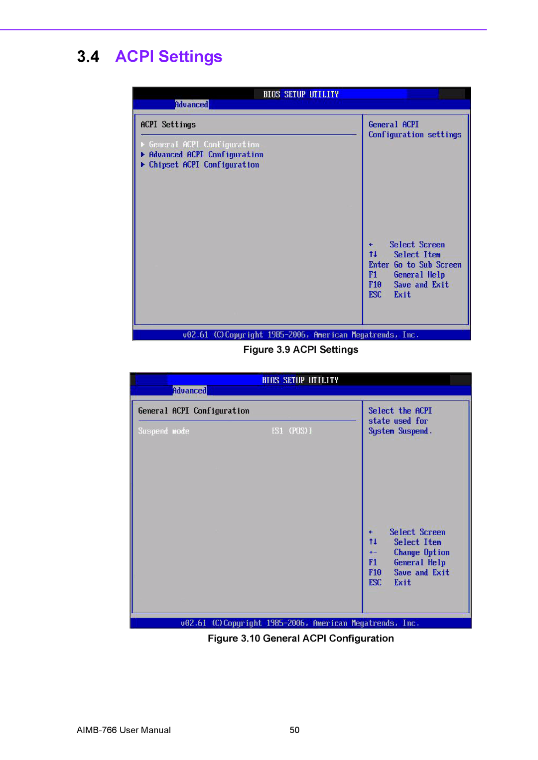 Advantech AIMB-766 user manual Acpi Settings 