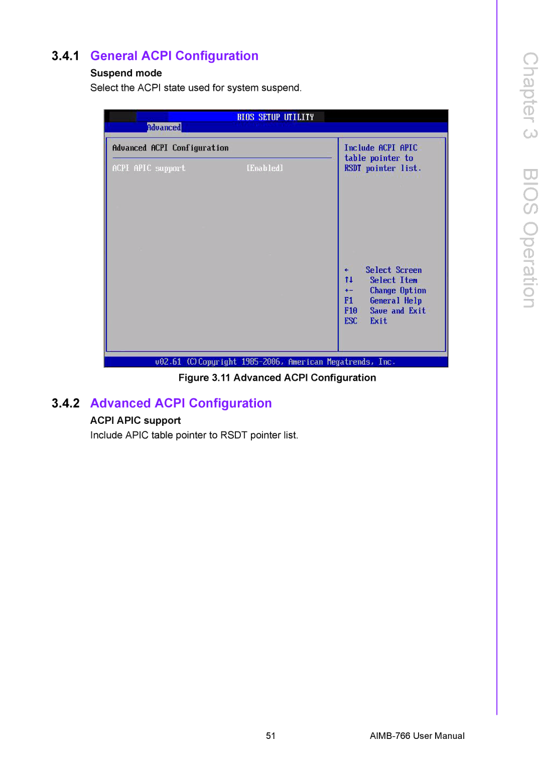 Advantech AIMB-766 user manual General Acpi Configuration, Advanced Acpi Configuration 