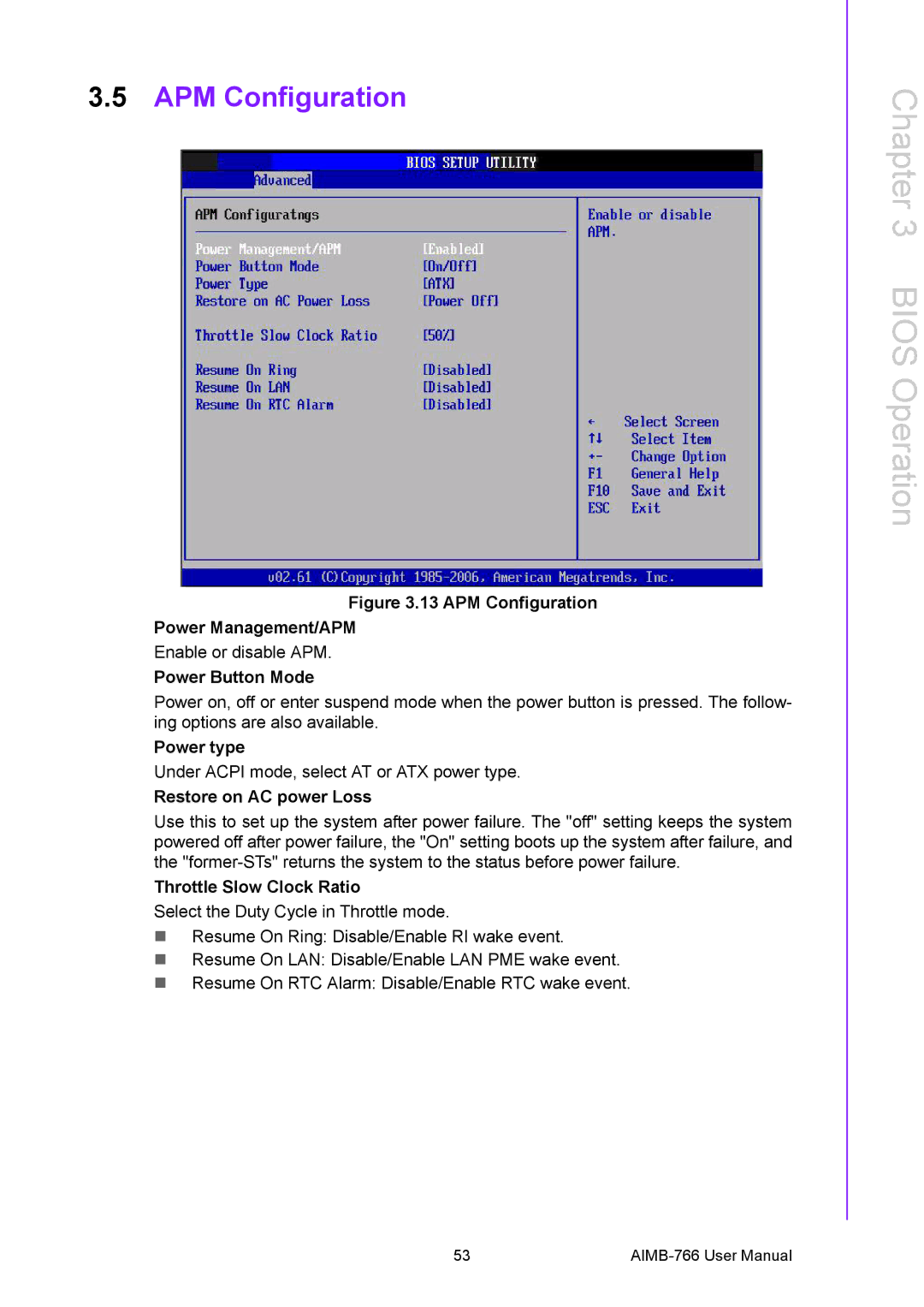 Advantech AIMB-766 user manual APM Configuration, Power Button Mode 