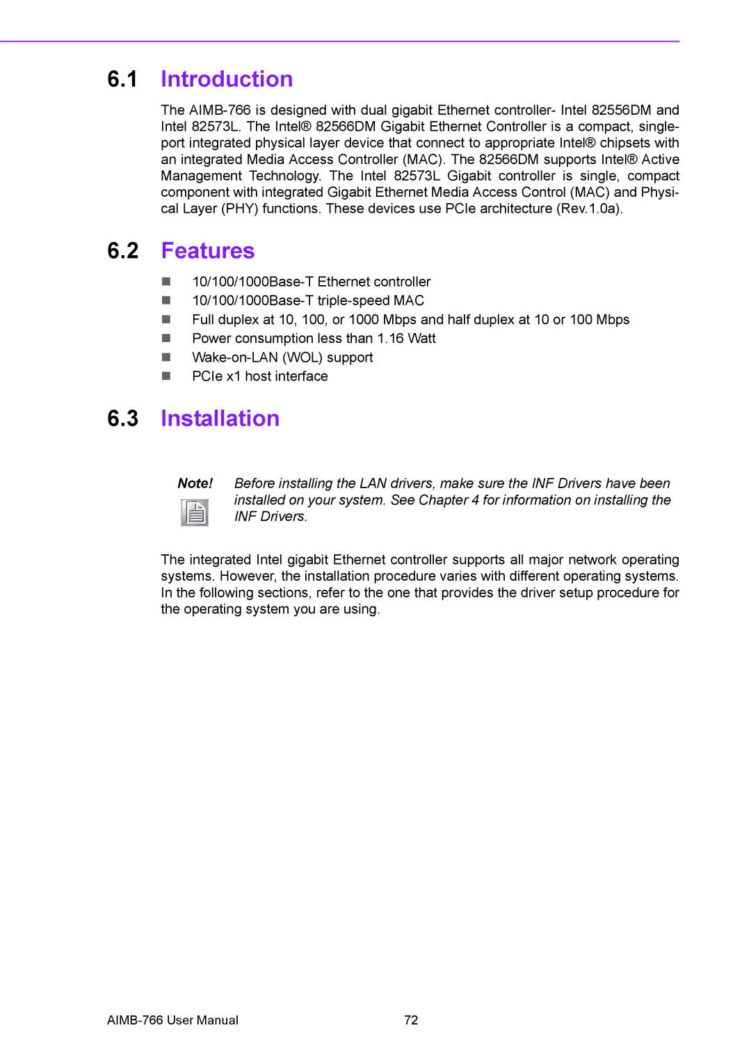 Advantech AIMB-766 user manual Features, Installation 