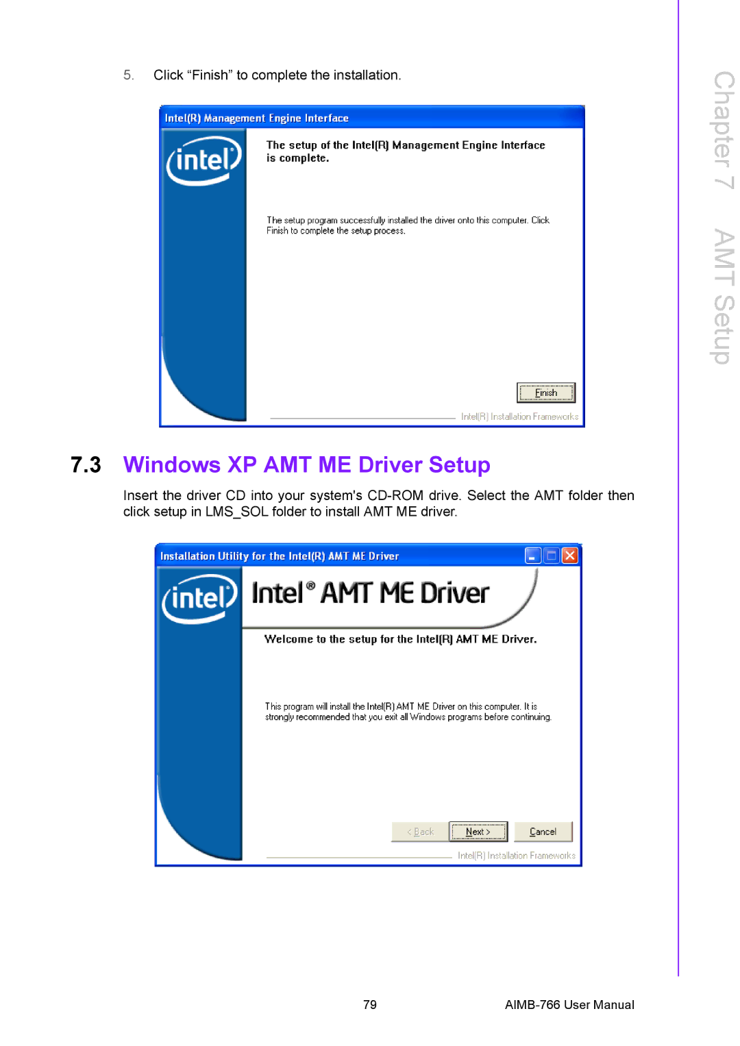 Advantech AIMB-766 user manual Windows XP AMT ME Driver Setup 