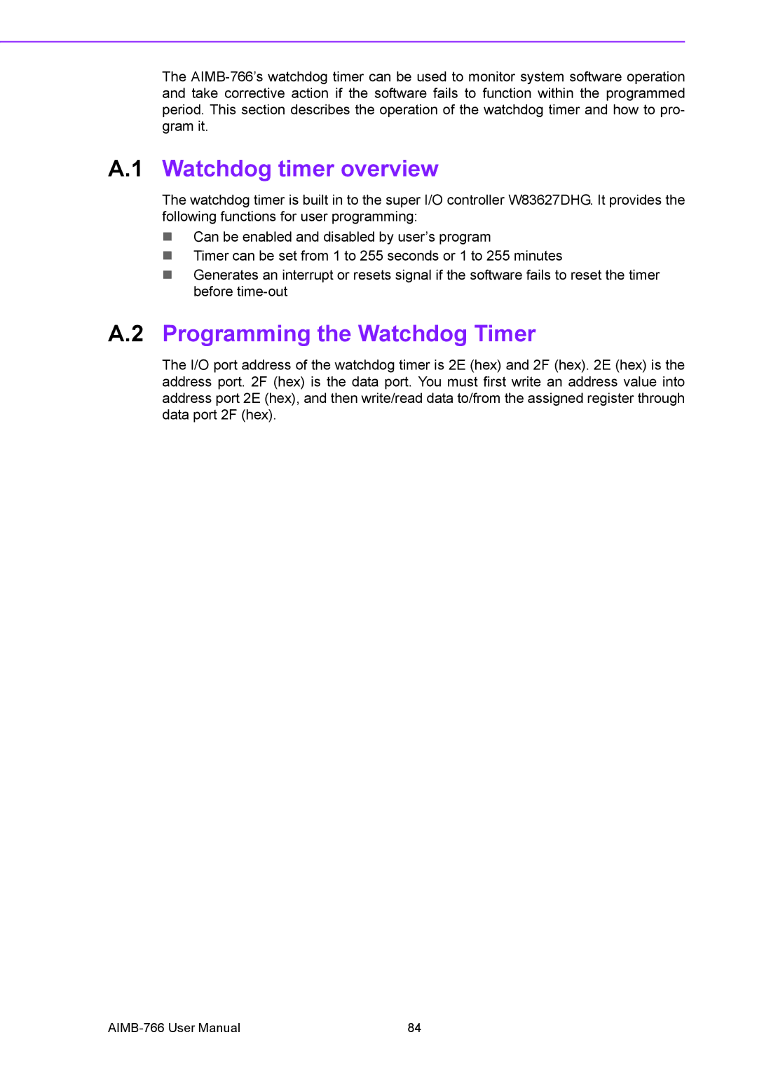 Advantech AIMB-766 user manual Watchdog timer overview, Programming the Watchdog Timer 