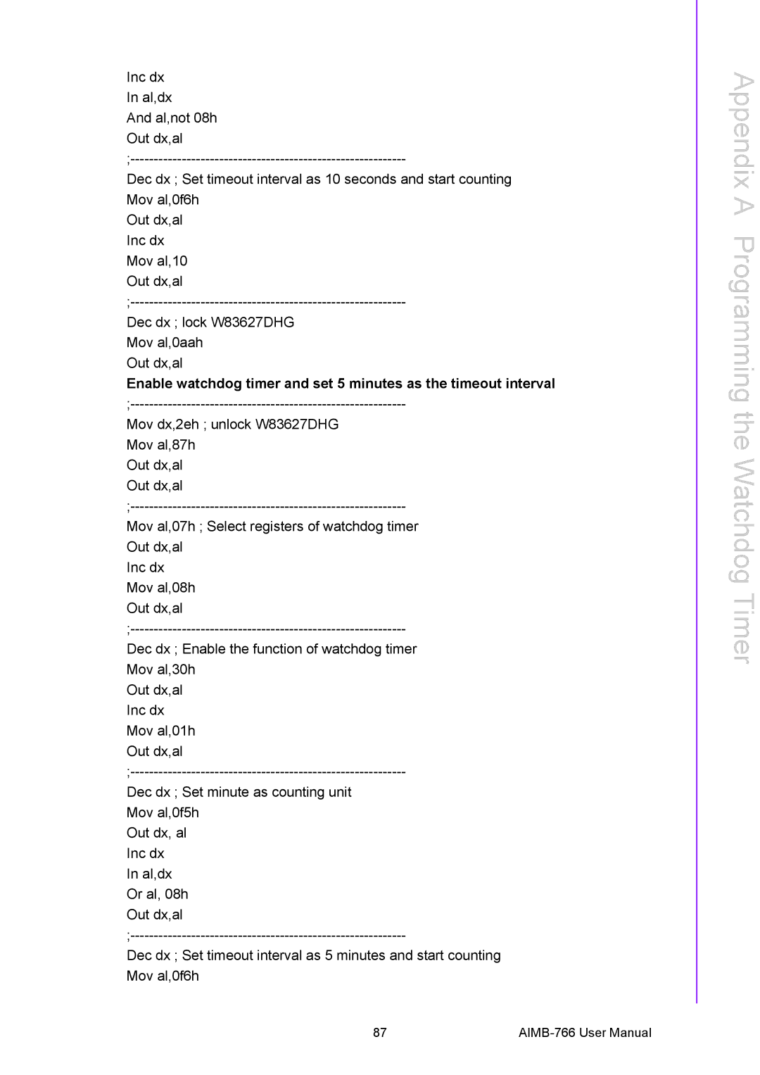 Advantech AIMB-766 user manual Appendix a Programming the Watchdog Timer 