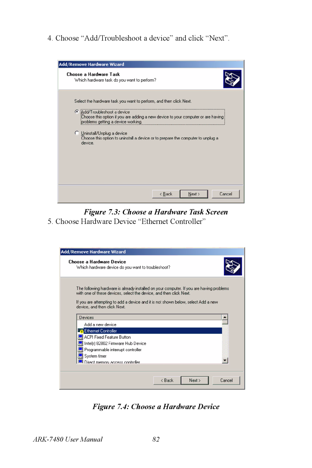Advantech ARK-7480 manual Choose a Hardware Device 