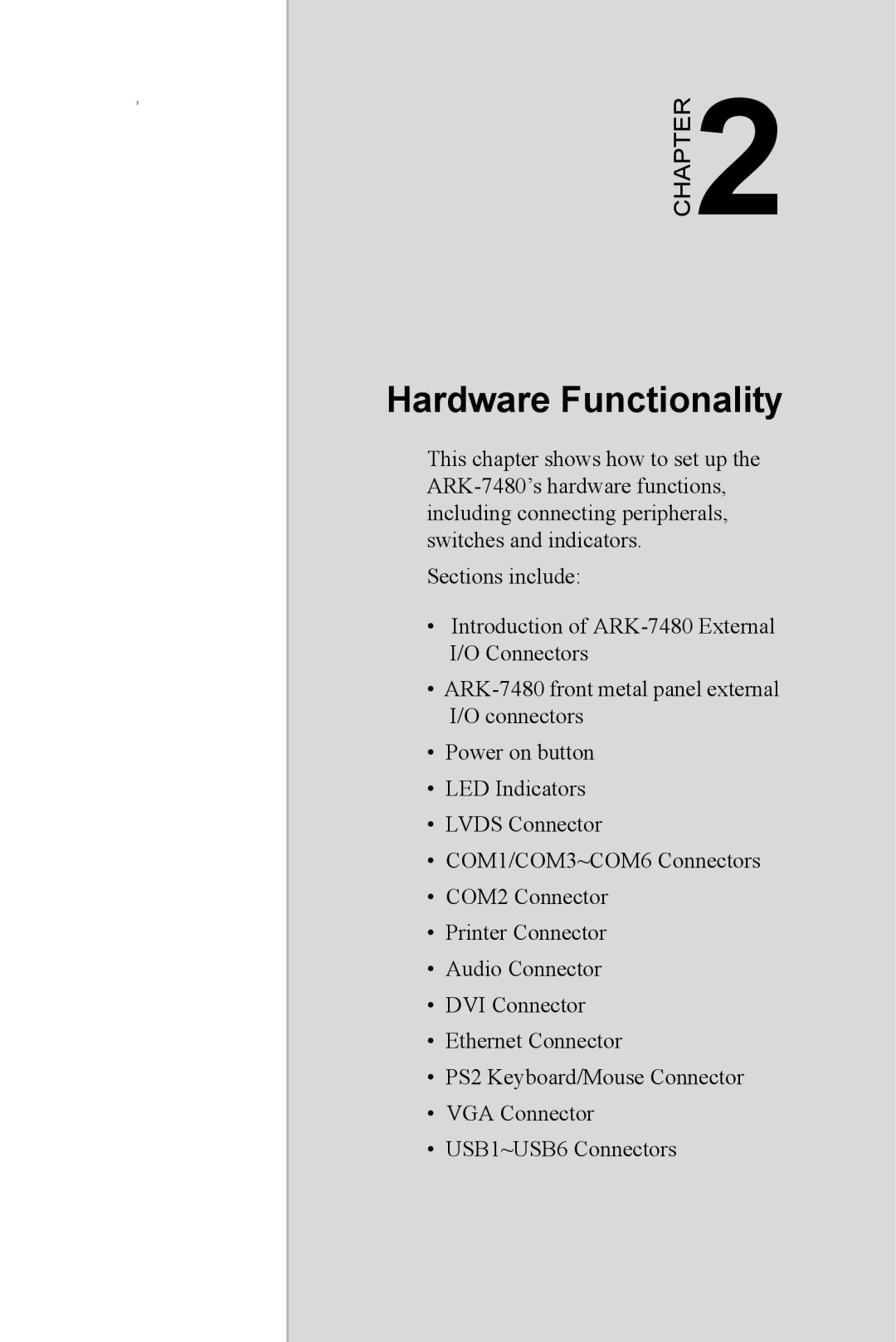 Advantech ARK-7480 manual Hardware Functionality 