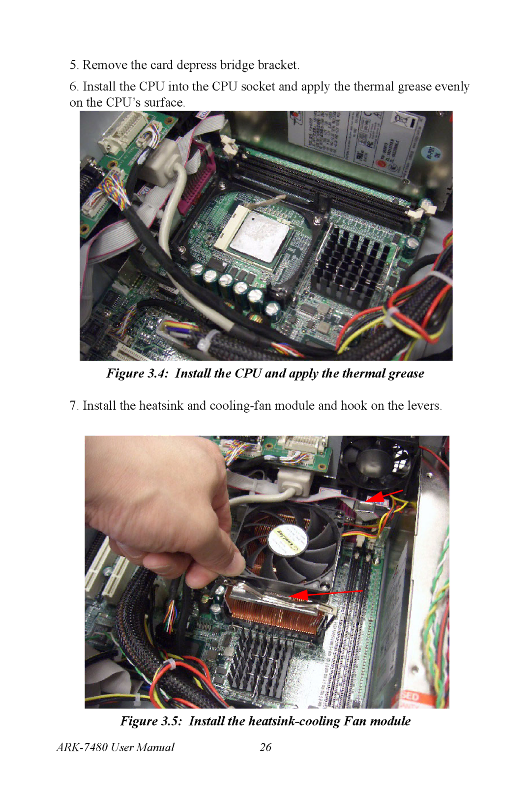 Advantech ARK-7480 manual Install the CPU and apply the thermal grease 