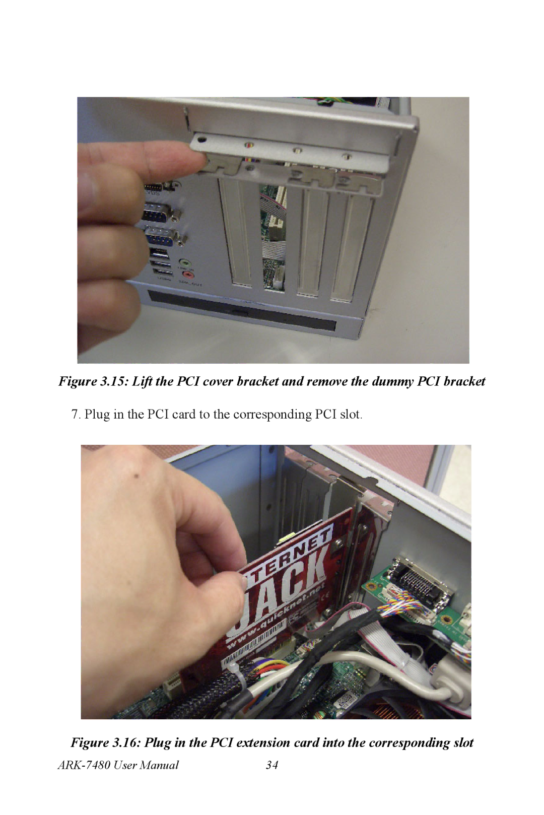 Advantech ARK-7480 manual Plug in the PCI card to the corresponding PCI slot 