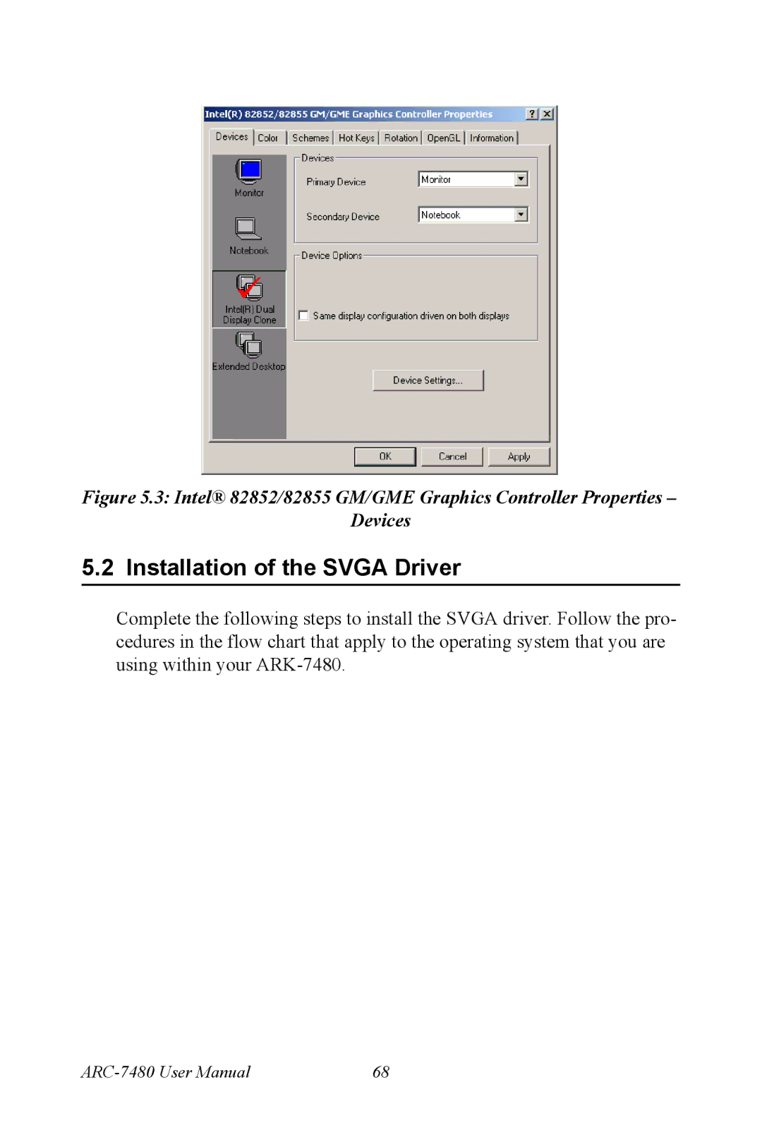 Advantech ARK-7480 manual Installation of the Svga Driver 