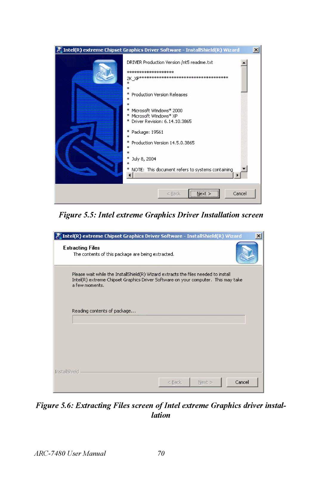 Advantech ARK-7480 manual Intel extreme Graphics Driver Installation screen 