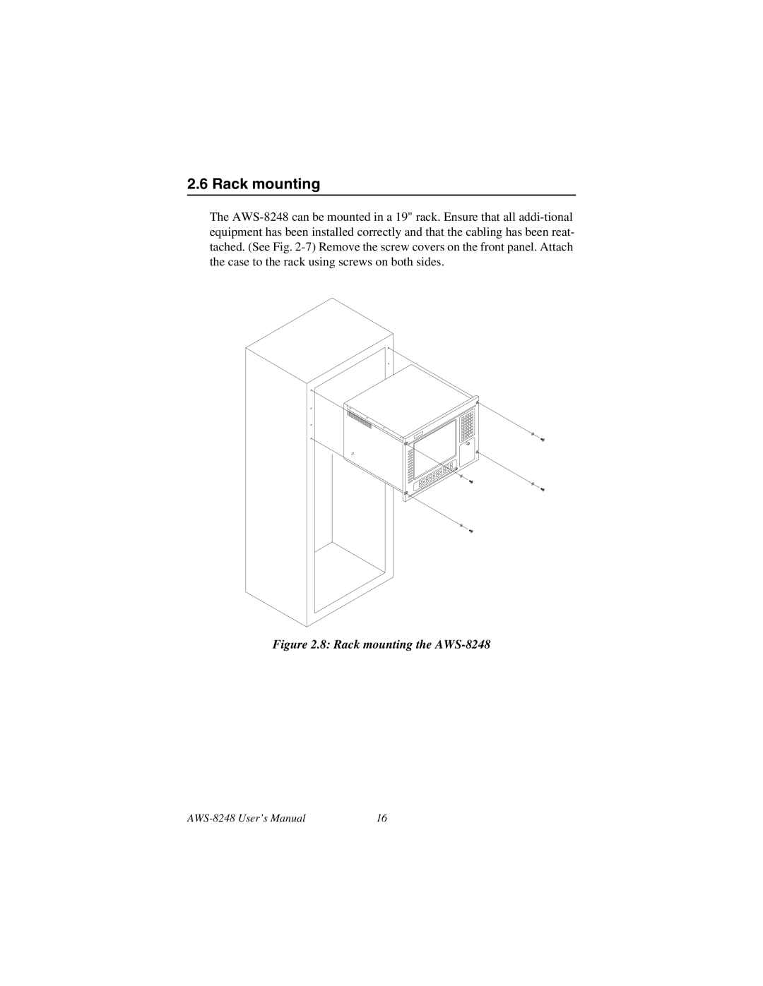 Advantech user manual Rack mounting the AWS-8248 