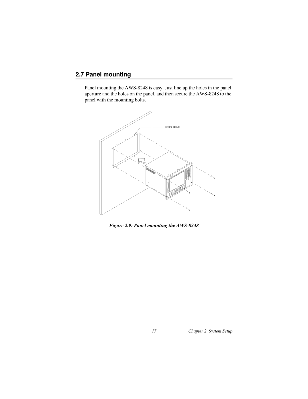 Advantech user manual Panel mounting the AWS-8248 